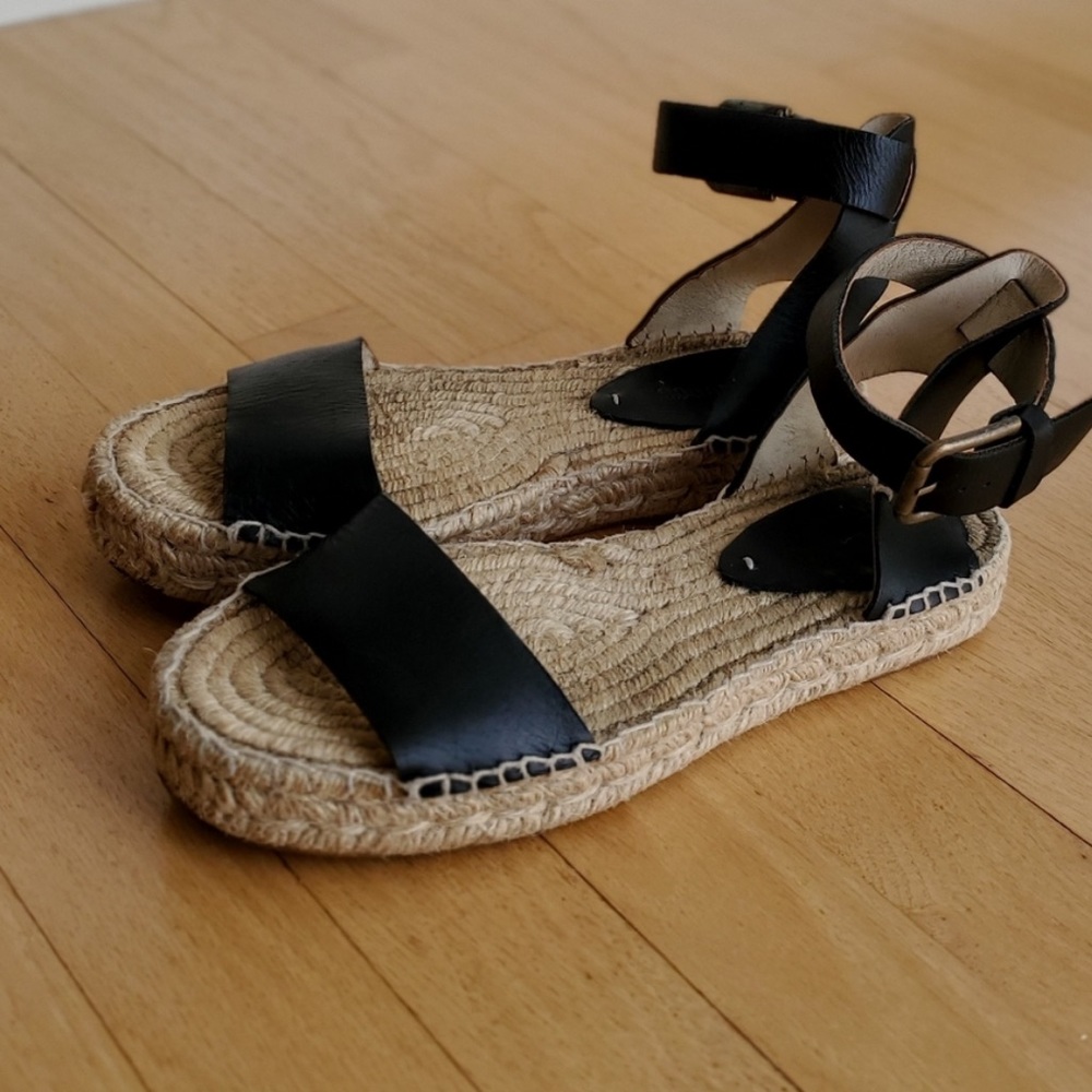 Soludos Black Leather Cadiz Sandal Size 8